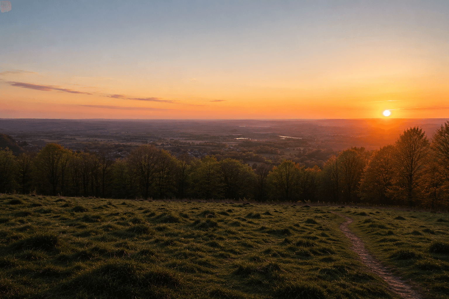 Looking out across the fields from the hills above Princes Risborough at sunset